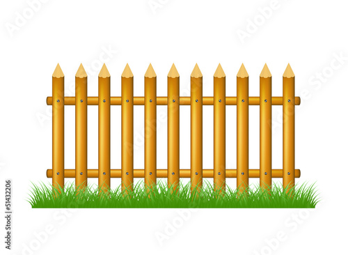 Illustration: Wooden fence standing in grass Wooden fence standing in grass
