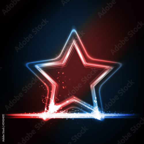 Vector: Red blue white glowing frame shaped as a star Red blue white glowing frame shaped as a star