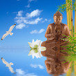 composition zen, bouddha, bambou, lotus