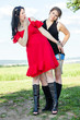 Two adult women are happy and have fun
