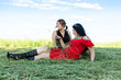 Two adult women are happy and have fun