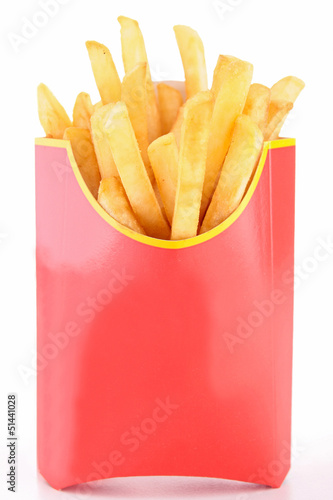 Photo: french fries in paper bag isolated on white french fries in paper bag isolated on white