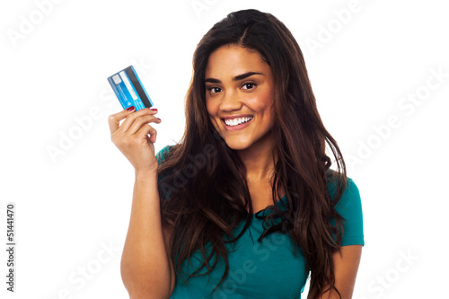 Photo: Attractive model displaying her credit card Attractive model displaying her credit card