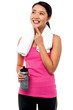 Smiling young asian female thinking and smiling