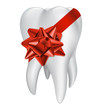 Tooth with red gift bow. Vector illustration