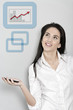 Woman holding out her phone displaying a chart