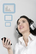 Woman holding out phone displaying volume