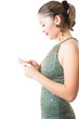 portrait of  asian beautiful  woman with phone on  isolated
