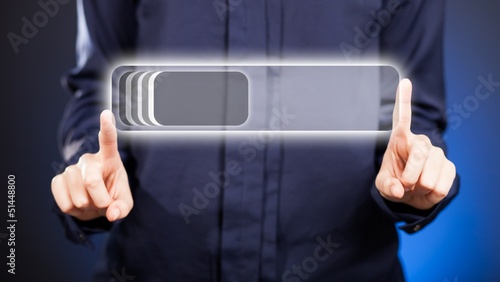 Photo: Woman's two hands pointing unlock button, touch screen Woman's two hands pointing unlock button, touch screen