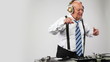 a very funky elderly grandpa dj mixing records