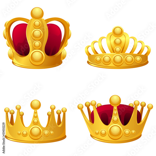 Vector: Set of gold crowns isolated. Set of gold crowns isolated.