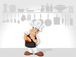 Chef man cooking delicious meal in restaurant kitchen