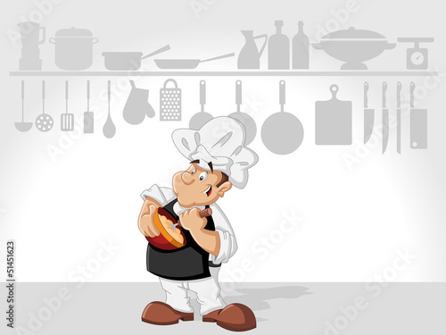 Vector: Chef man cooking delicious meal in restaurant kitchen Chef man cooking delicious meal in restaurant kitchen