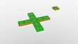 Green Energy, falling boxes with camera animation against white