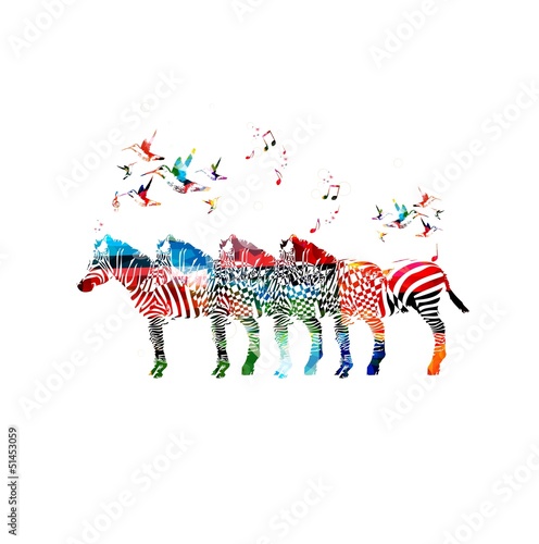 Vector: Colorful vector zebra background with hummingbirds Colorful vector zebra background with hummingbirds