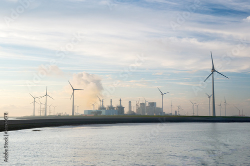 Photo: Industrial harbor with wind turbines Industrial harbor with wind turbines