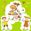 Happy Cow And Kids.