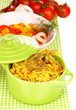 Delicious pilaf with vegetables close up