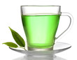 Transparent cup of green tea, isolated on white