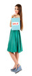 Young beautiful girl in green dress holding bright  shopping