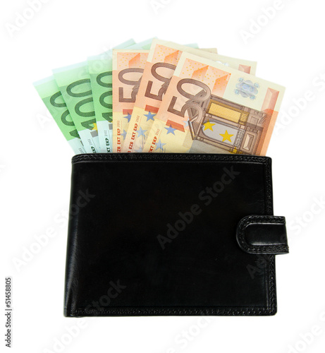 Photo: Euro in wallet isolated on white Euro in wallet isolated on white