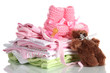Pile of baby clothes isolated on white