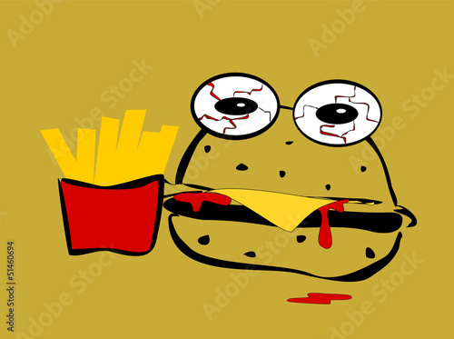Vector: crazy burger with french fries crazy burger with french fries