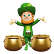 Leprechaun for st patrick's day with golden coins and pots
