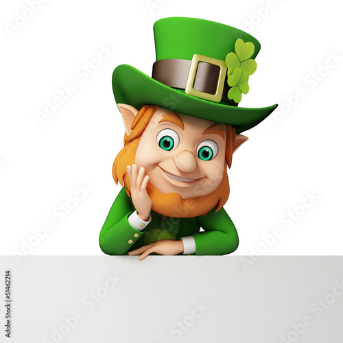 Illustration: Leprechaun for st patrick's day sitting near big sign Leprechaun for st patrick's day sitting near big sign