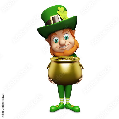 Illustration: Leprechaun for st patrick's day with golden pot Leprechaun for st patrick's day with golden pot