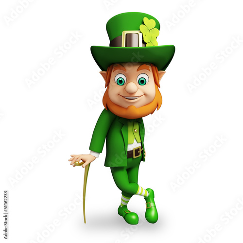 Illustration: Leprechaun for st patrick's day with stick on white background Leprechaun for st patrick's day with stick on white background