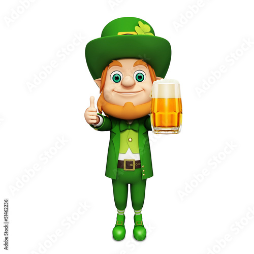 Illustration: Leprechaun for st patrick's day standing with big beer glass Leprechaun for st patrick's day standing with big beer glass