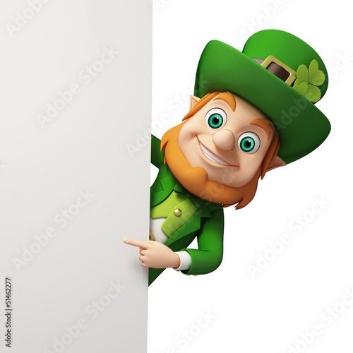 Illustration: Leprechaun for st patrick's day behind big sign Leprechaun for st patrick's day behind big sign