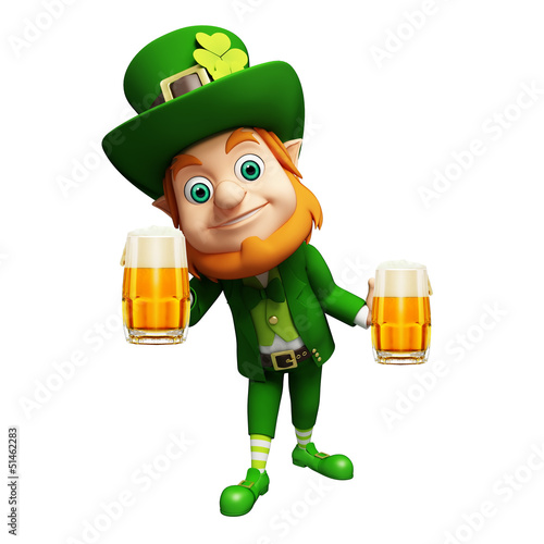 Illustration: Leprechaun for st patrick's day with beer glass Leprechaun for st patrick's day with beer glass