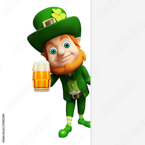 Illustration: Leprechaun for st patrick's day with beer glass and sign Leprechaun for st patrick's day with beer glass and sign