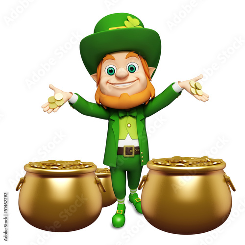 Photo: Leprechaun for st patrick's day with golden coins and pots Leprechaun for st patrick's day with golden coins and pots