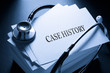 Case history and stethoscope in blue