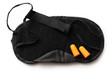 Black sleeping mask and earplugs