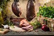 Photo: Freshly smoked ham in homemade smokehouse Freshly smoked ham in homemade smokehouse