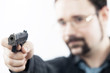 man with a gun shooting in our direction