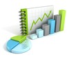 business graph and growing success arrow on note paper book
