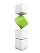 One individuality green cube in white stack tower