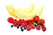 Berries red and black with melon