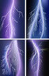 four lightnings in lilac sky