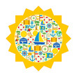 Vector: Sun with travel icons Sun with travel icons