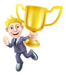 Business man winner and trophy