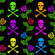 Seamless pattern of roses and skulls