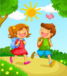 two children going to school