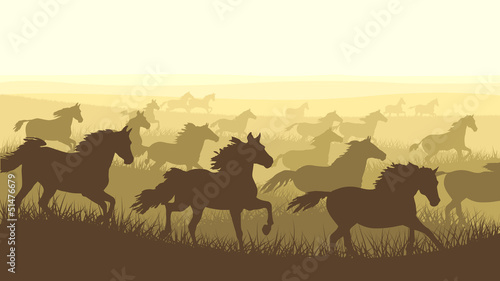 Vector: Horizontal illustration herd of horses. Horizontal illustration herd of horses.