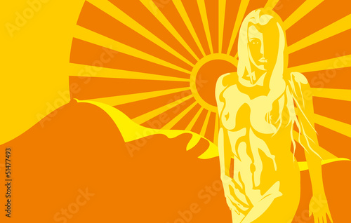 Vector: nude woman in sun rays nude woman in sun rays